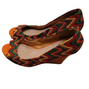 𝅺Colorful Wedge Heels Open Toe Platforms Size 37